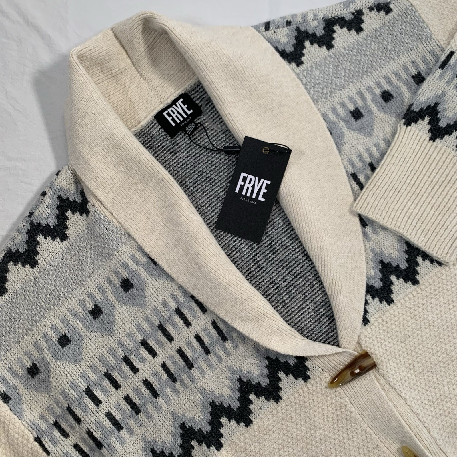 Nwt Frye Women's L Oatmeal Heather Combo Patterned Cardigan Sweater 110047993